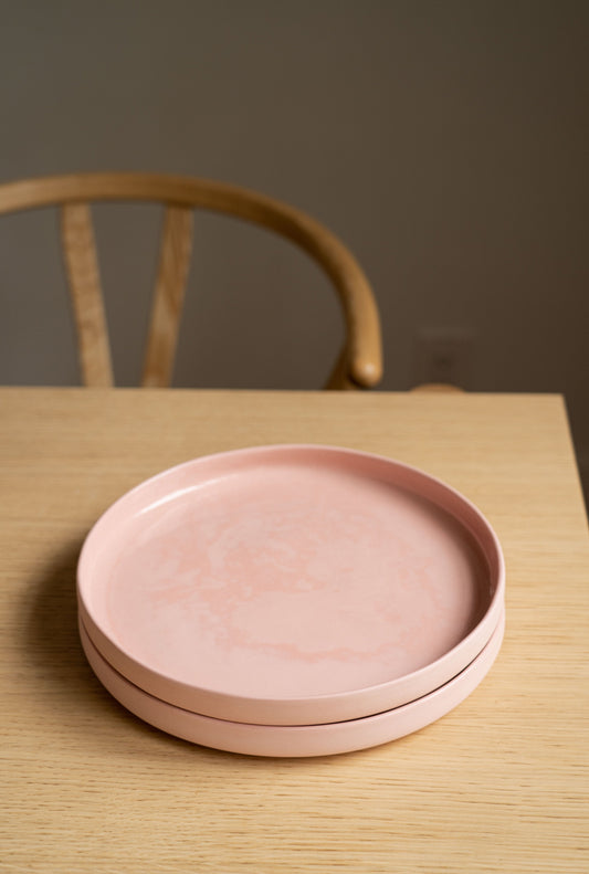 Handmade High-sided Porcelain Dinner Plate. Powder Pink - The Peony Haus