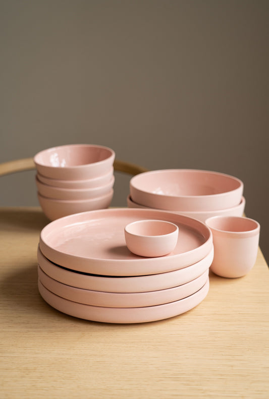 Handmade High-sided Porcelain Dinner Plate. Powder Pink - The Peony Haus