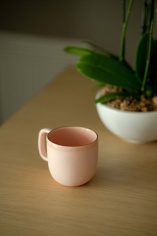 Handmade Porcelain Coffee Mug with Gold Rim. Powder Pink - The Peony Haus