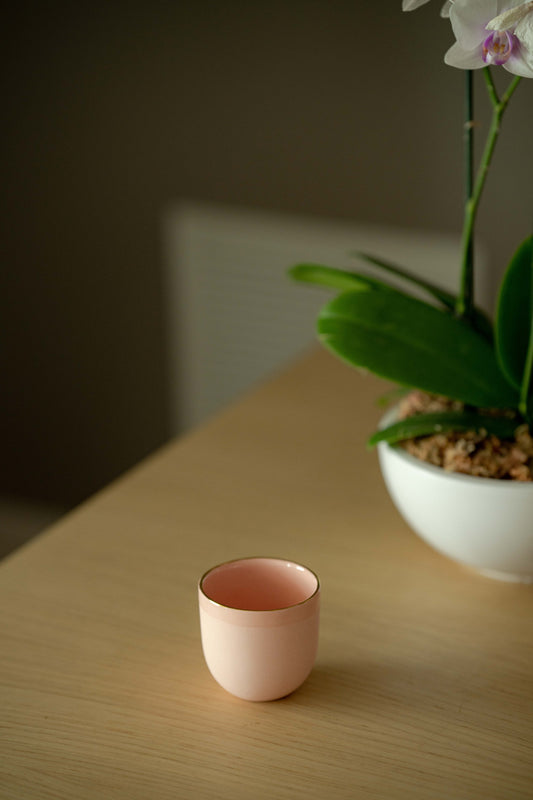 Handmade Porcelain Espresso Cup with Gold Rim. Powder Pink - The Peony Haus