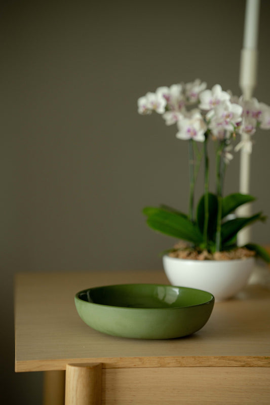 Handmade Porcelain Pasta Bowl. Green - The Peony Haus