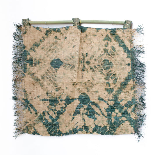 Raffia Wall Hanging - Shibori Spider Web Pattern - Khaki Green