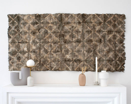 Plant Dyed Wild Silk Wall Hanging- Diamond Pattern - Natural Sage