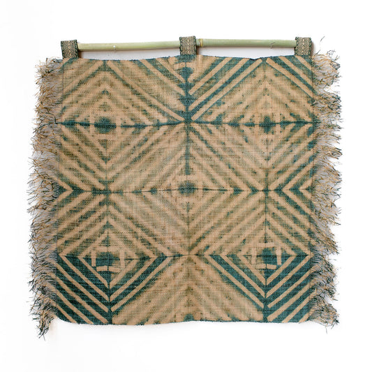 Raffia Wall Hanging - Shibori Diamond Pattern - Khaki Green