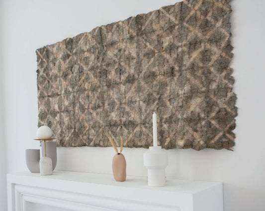 Plant Dyed Wild Silk Wall Hanging- Diamond Pattern - Natural Sage