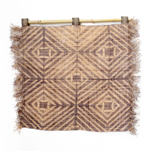 Raffia Wall Hanging - Shibori Diamond Pattern - Lavender Grey