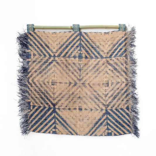 Raffia Wall Hanging - Shibori Diamond Pattern - Denim Blue