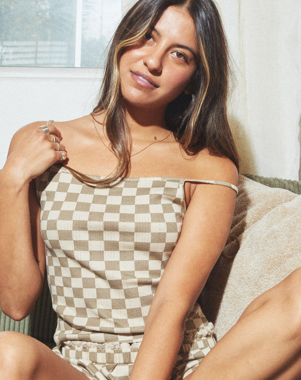 Pointelle PJ Set - Tan Check