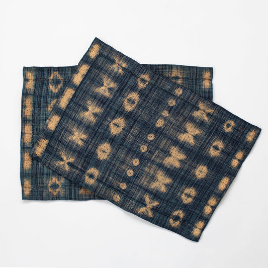 Raffia Shibori Placemat (Pair) - Cocoon & Moth Pattern - Indigo