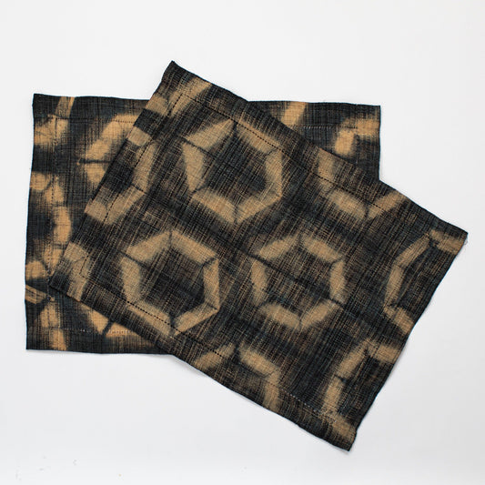 Raffia Shibori Placemat (Pair) - Turtle Pattern - Charcoal