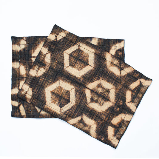 Raffia Shibori Placemat (Pair) - Turtle Pattern - Brown Black