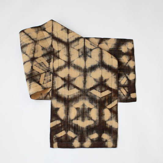 Raffia Shibori Table Runner - Turtle Pattern - Brown Black