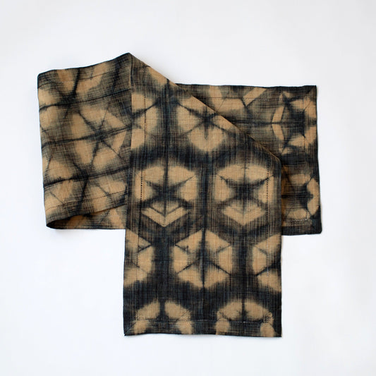 Raffia Shibori Table Runner - Turtle Pattern - Charcoal