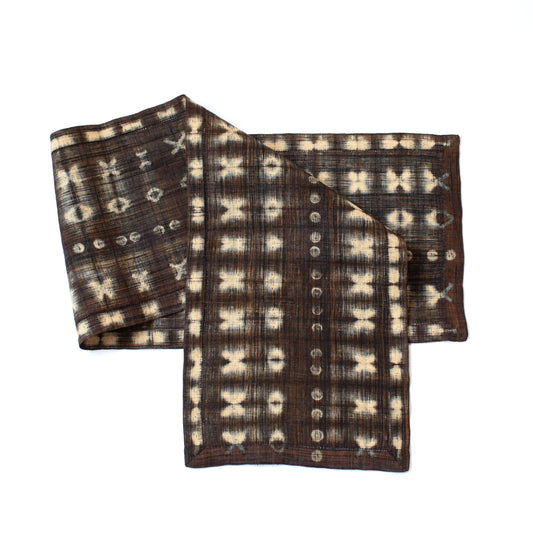 Raffia Shibori Table Runner - Cocoon & Moth Pattern - Brown Black