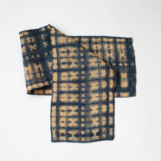 Raffia Shibori Table Runner - Cocoon & Moth Pattern - Indigo