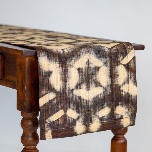 Raffia Shibori Table Runner - Turtle Pattern - Brown Black