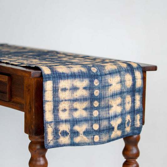 Raffia Shibori Table Runner - Cocoon & Moth Pattern - Indigo