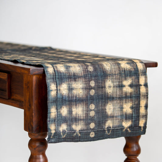 Raffia Shibori Table Runner - Cocoon & Moth Pattern - Charcoal