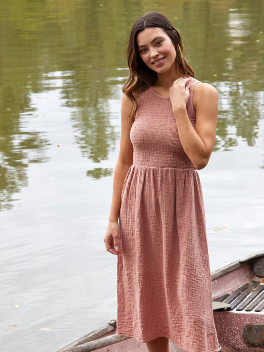 Adrienne Gauze Smocked Midi Dress