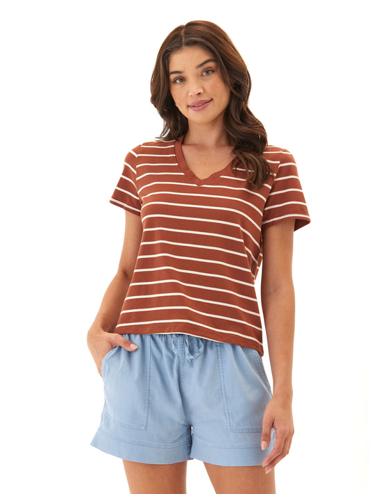 Maxine Caribbean Stripe Eco Jersey V-Neck Tee