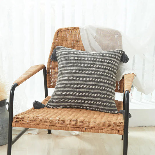 Thick Cotton Linen Striped Fringe Pillow Covers (In Stock) - The Peony Haus