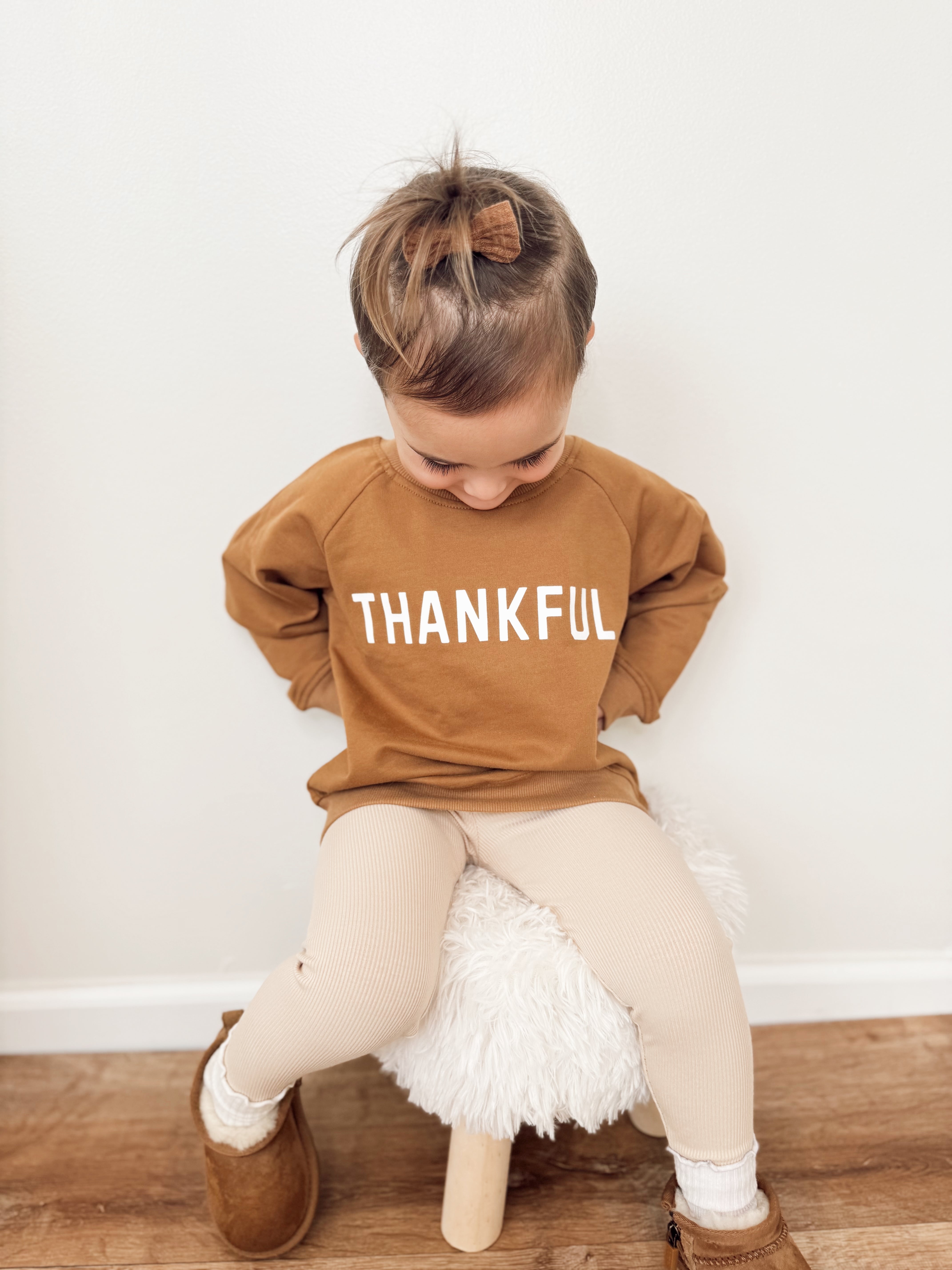 Thankful Organic Cotton Crewneck Sweatshirt - Cream or Brown