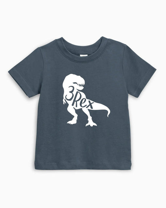 Three 3rex Trex dinosaur Birthday Organic Cotton Baby And Kids Tee