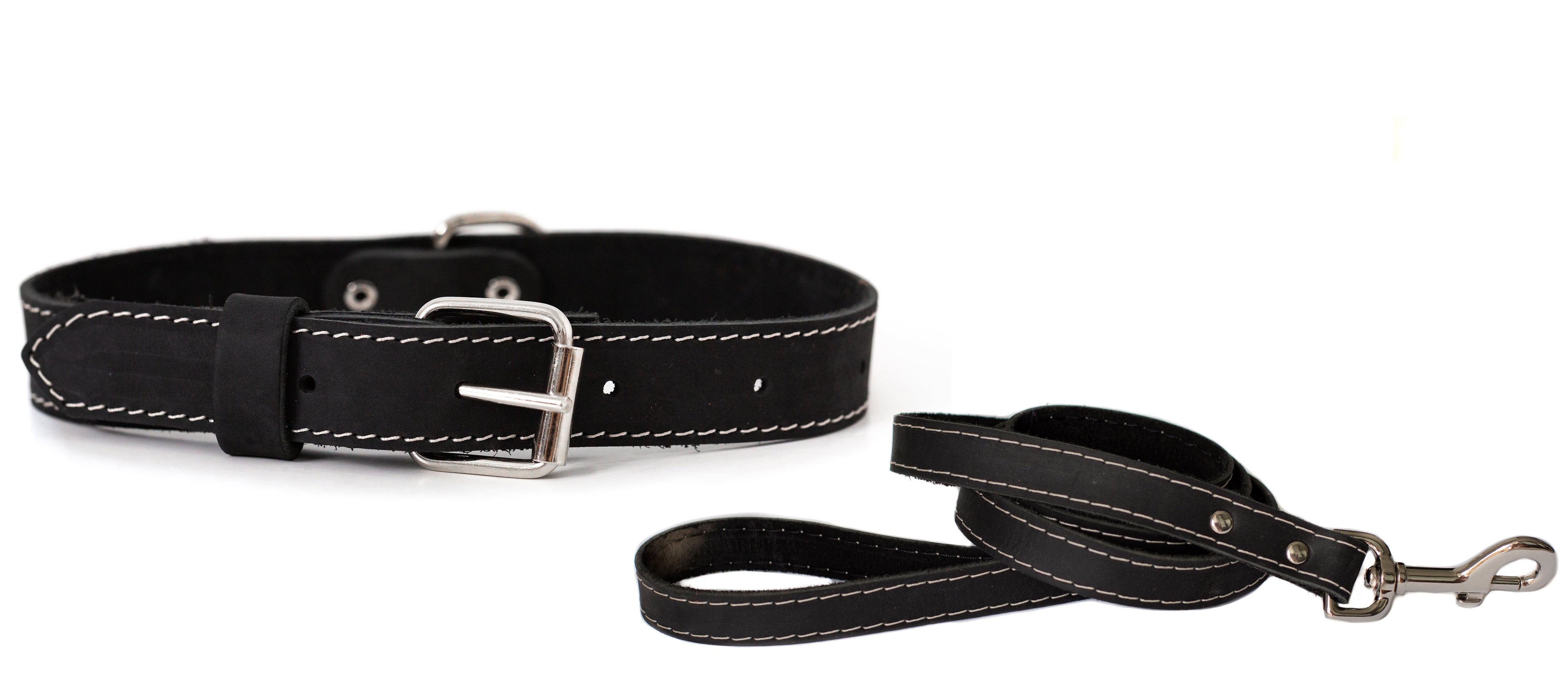 Traditional Style Leather Collar and Leash Set
