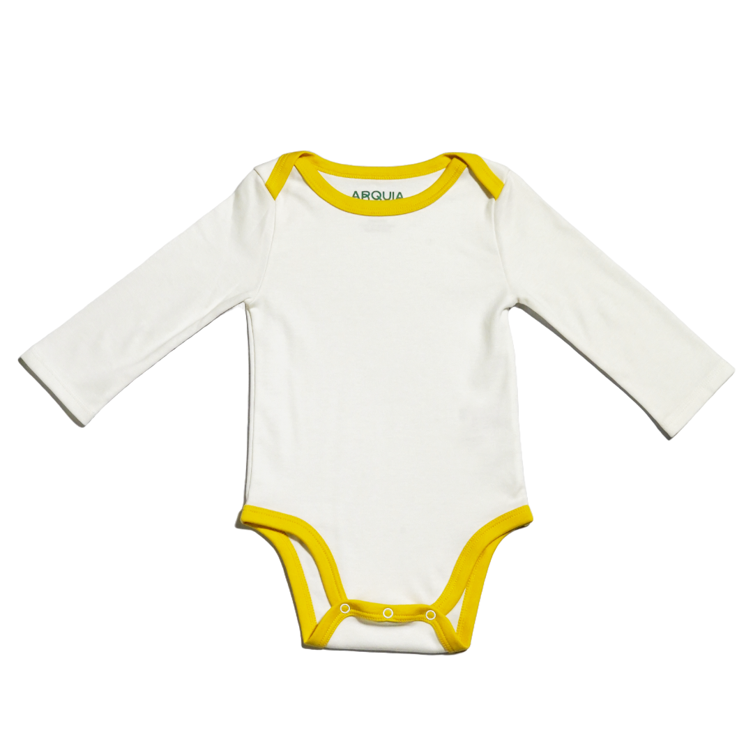 Long Sleeve Bodysuit in White with Misted Yellow
