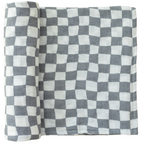 Dusty Blue Wavy Checkered Muslin Swaddle Blanket