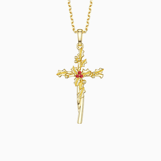 Floral Cross December Holly Birth Flower Necklace
