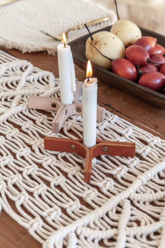 Minimal Leather Candle Holder Set of 2