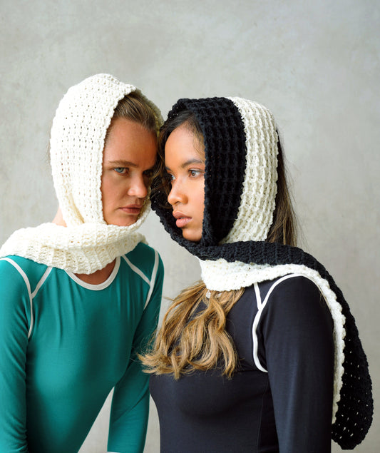 WAFFLE Crochet Scarf in Black & Off White - The Peony Haus