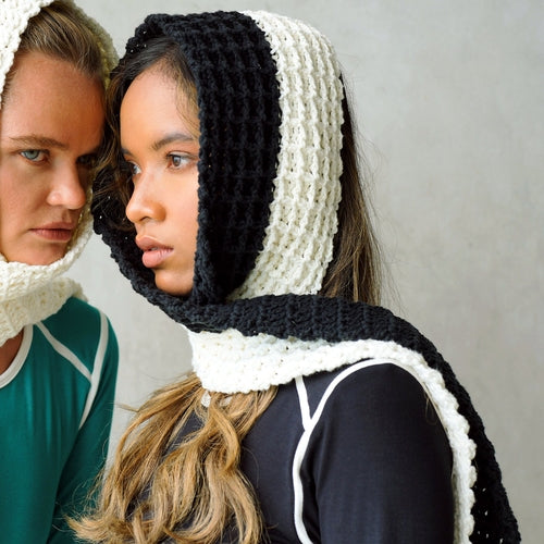 WAFFLE Crochet Scarf in Black & Off White - The Peony Haus
