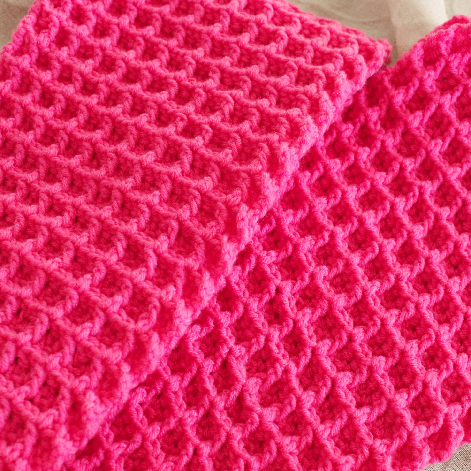 WAFFLE Crochet Scarf in Candy Pink - The Peony Haus