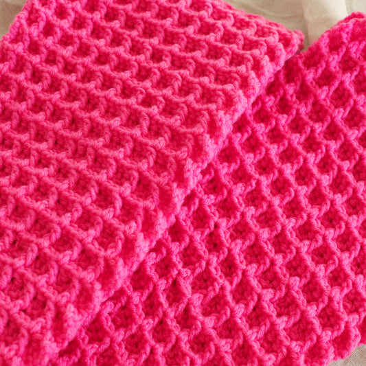 WAFFLE Crochet Scarf in Candy Pink - The Peony Haus