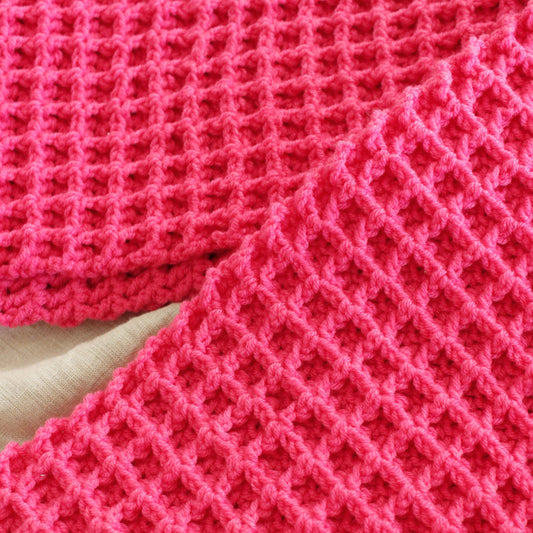 WAFFLE Crochet Scarf in Candy Pink - The Peony Haus