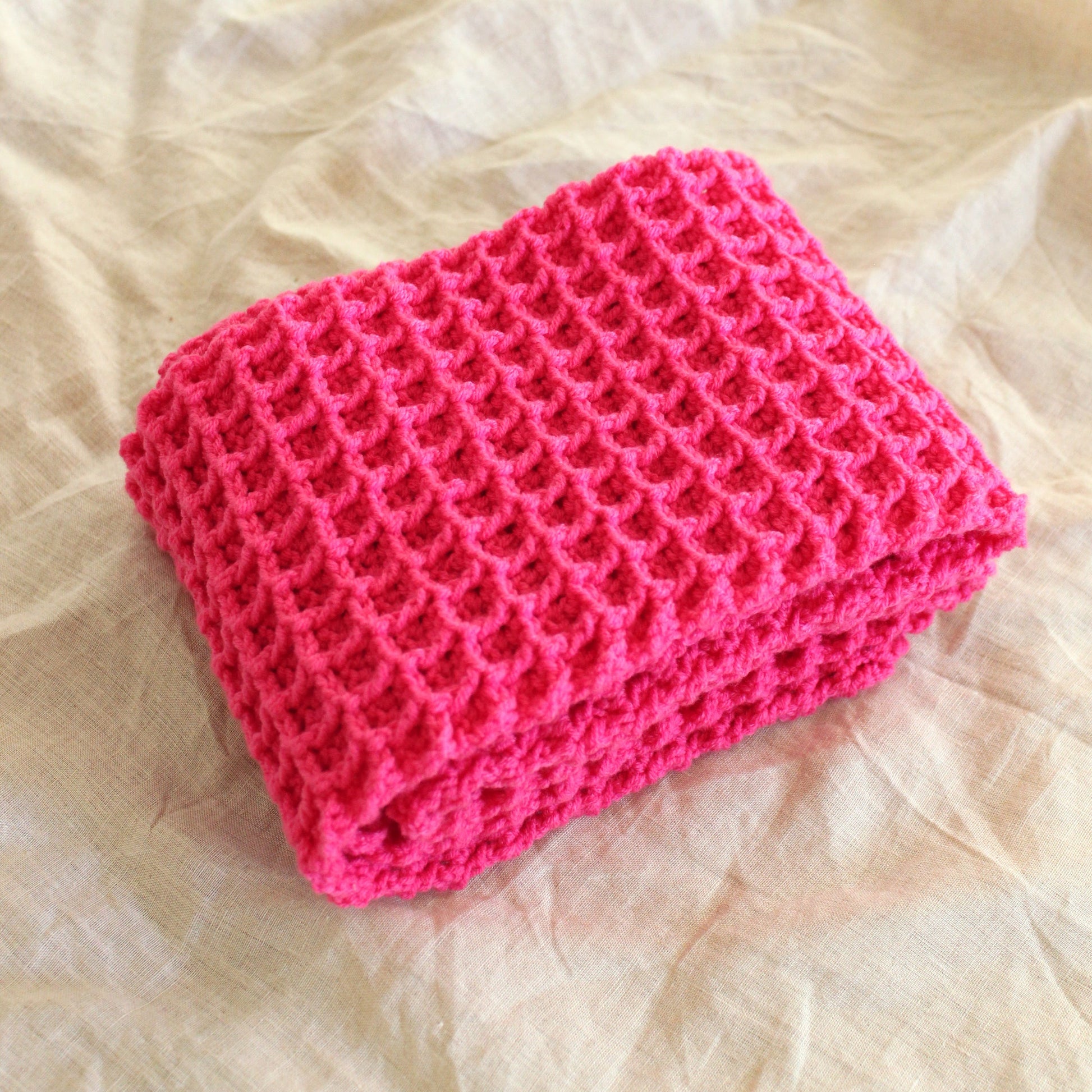 WAFFLE Crochet Scarf in Candy Pink - The Peony Haus