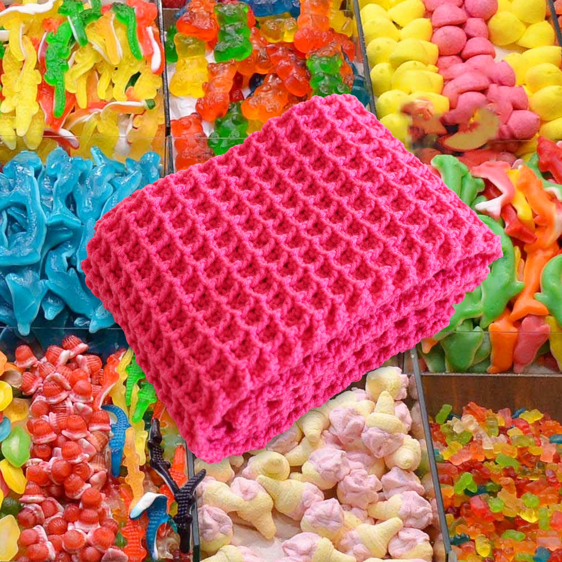 WAFFLE Crochet Scarf in Candy Pink - The Peony Haus