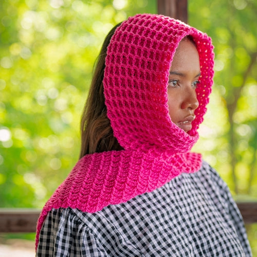 WAFFLE Crochet Scarf in Candy Pink - The Peony Haus