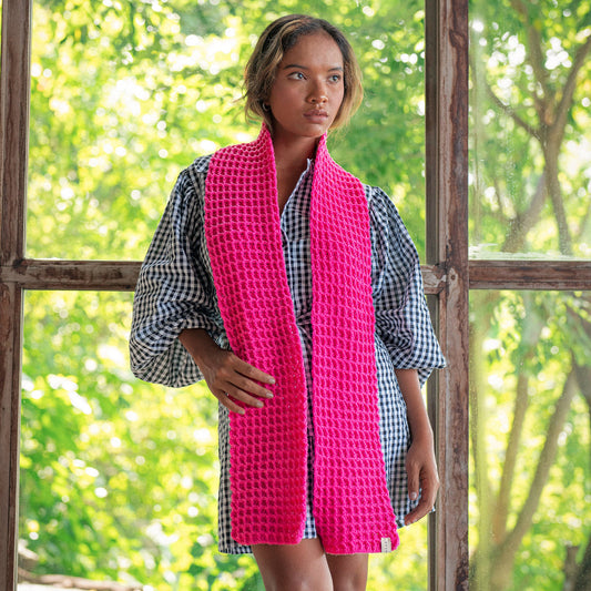 WAFFLE Crochet Scarf in Candy Pink - The Peony Haus