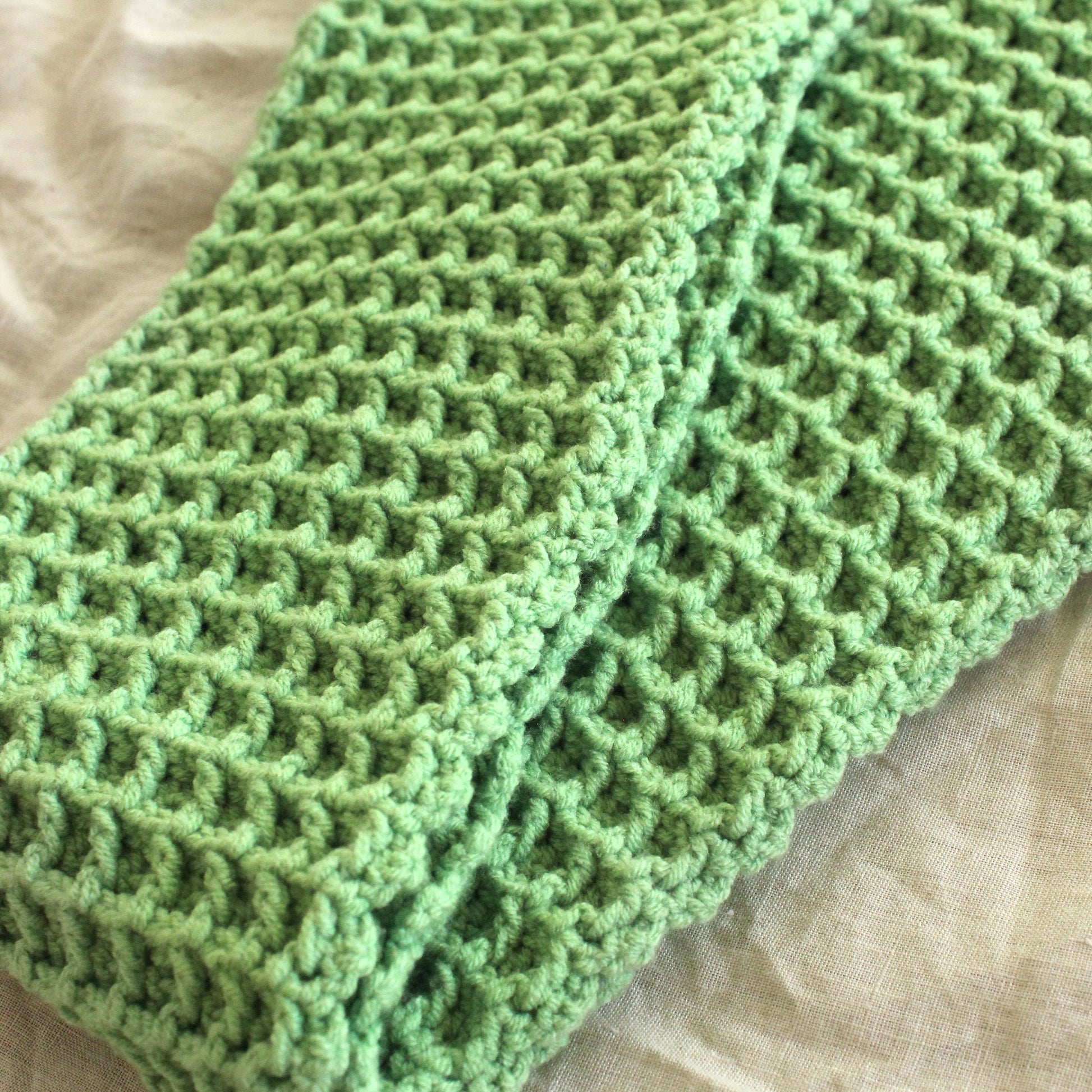 WAFFLE Crochet Scarf in Sage Green - The Peony Haus
