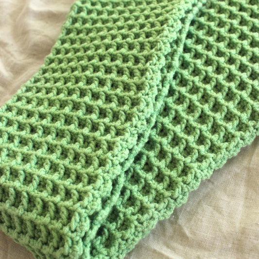 WAFFLE Crochet Scarf in Sage Green - The Peony Haus