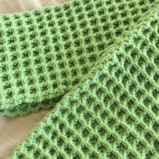 WAFFLE Crochet Scarf in Sage Green - The Peony Haus