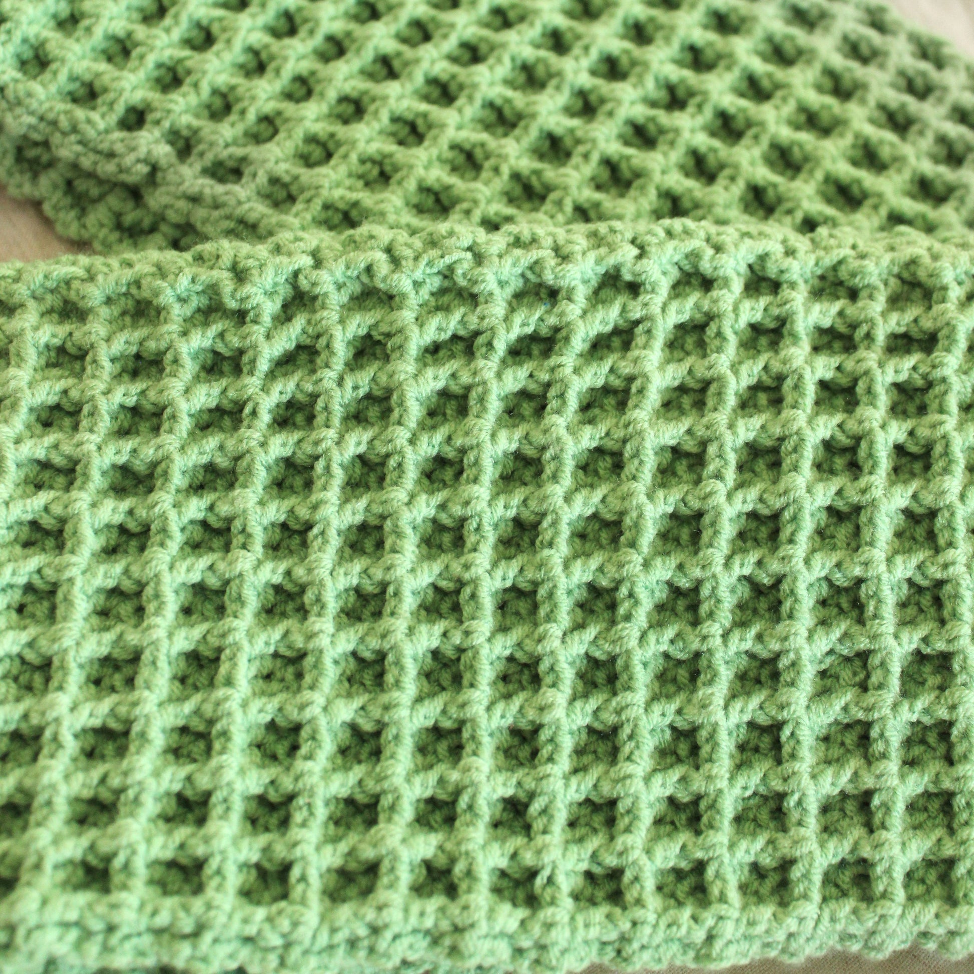 WAFFLE Crochet Scarf in Sage Green - The Peony Haus