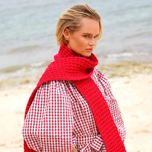 WAFFLE Crochet Scarf in Red - The Peony Haus