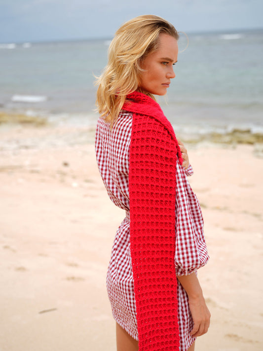 WAFFLE Crochet Scarf in Red - The Peony Haus