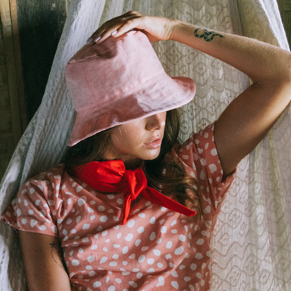 WATU Seaside Linen Bucket Hat, in Salt Pink - The Peony Haus