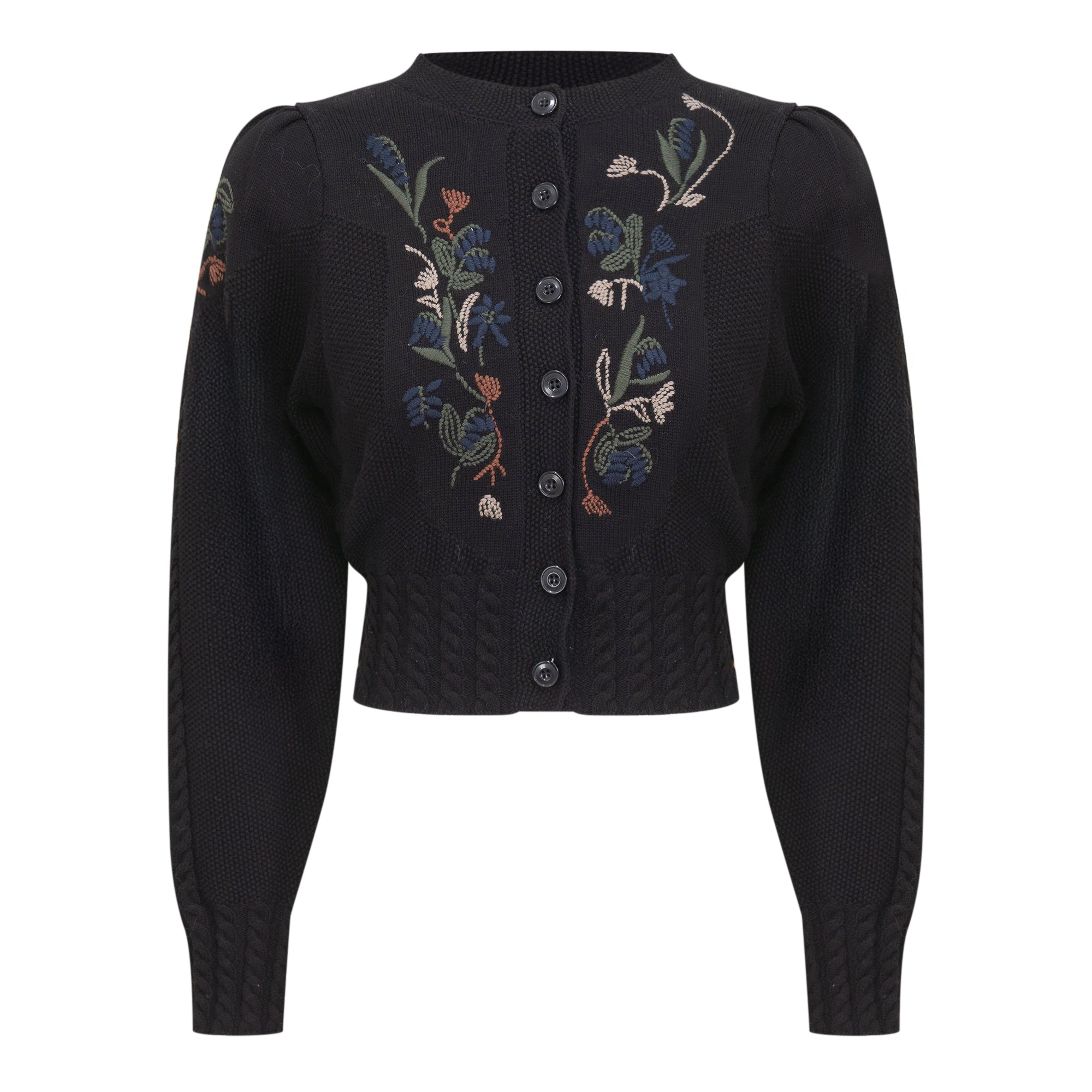 Embroidered Textured Knit Cardigan