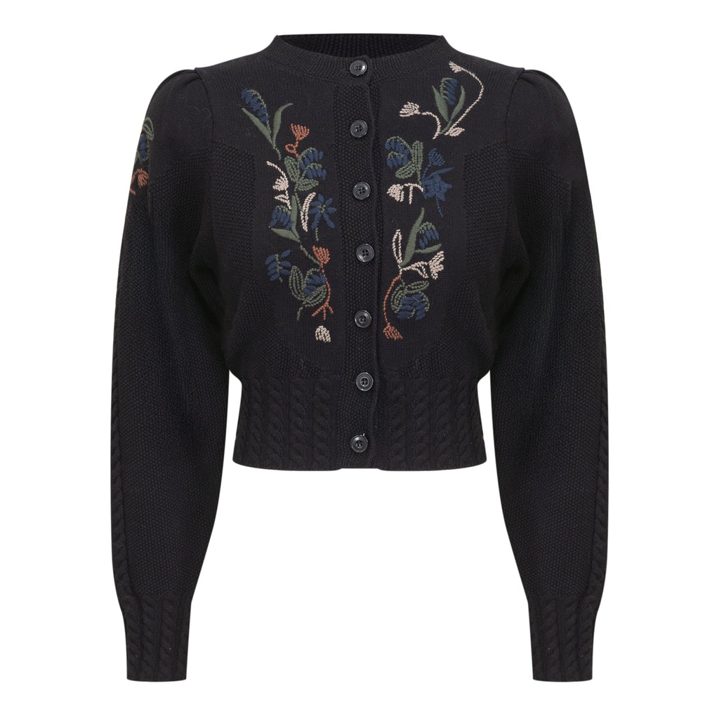 Embroidered Textured Knit Cardigan